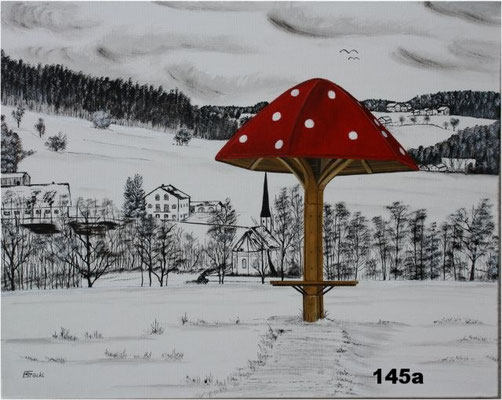 Nr.145a Dorfener Schwammerl m. Lindumer Kircherl. Format 40x50cm Breitkeilrahmen