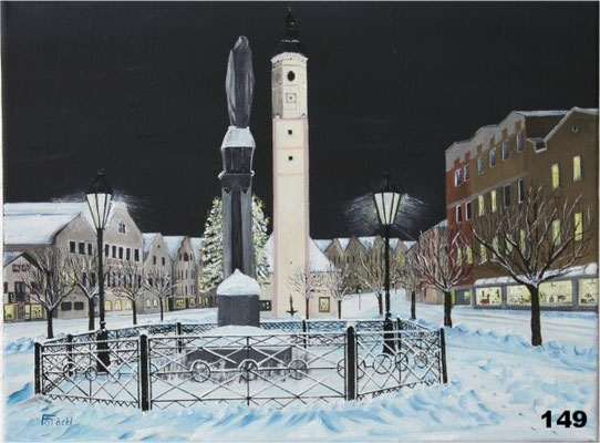 Nr.149 Dorfen, Winterlicher Marienplatz. Format 30x40cm