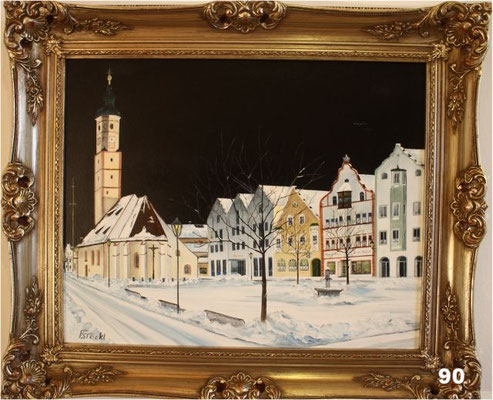 Nr.90 Dorfen, Chinesischer Platz in einer Winternacht. Format 30x40cm