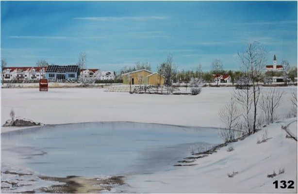 Nr.132 Dorfen Feb.2010 Rückhaltebecken mit Weissbierhütte. Format 40x60cm