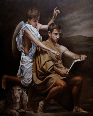 El evangelista San Marcos recibiendo la inspiración. Pintura religiosa