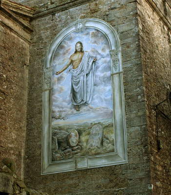 Pintura al fresco, Jesús resucitado. San Mamés de Aras, Cantabria.