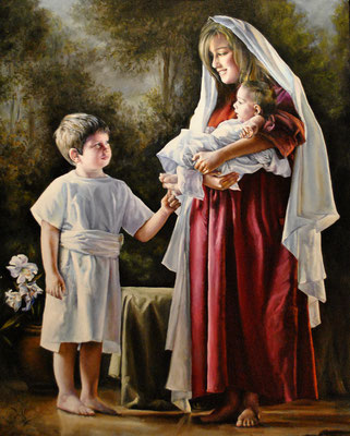 La Virgen María, el Niño Jesús y otro niño.