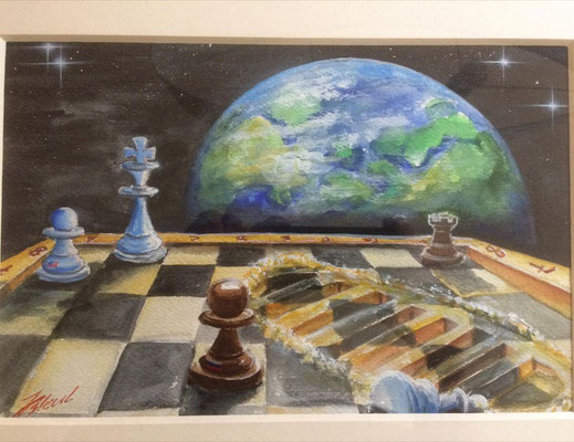 Der Kampf um den Mond - 30x40 cm - Zeichenkarton - Aquarell