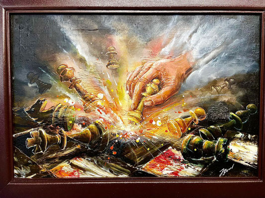 Schach auf dem Vulkan I - 40x60 cm - Leinwand - Acryl