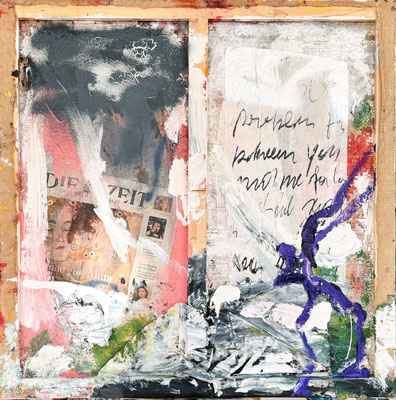 TURN BACK TIME, 90x90 cm, oil, acrylic, paper, spray paint on canvas, 2024; photo: Reinhold Ponesch ©