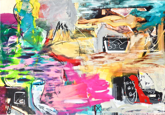 EVA 60 DEGREES, 140x190 cm, acrylic, oil, paper on canvas, Vienna, 2019, Photo Reinhold Ponesch ©