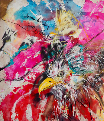 SOMBODY SAYS THAT, 140x120 cm, acrylic, oil, charcoal on canvas, Vienna, 2018, Photo Reinhold Ponesch ©