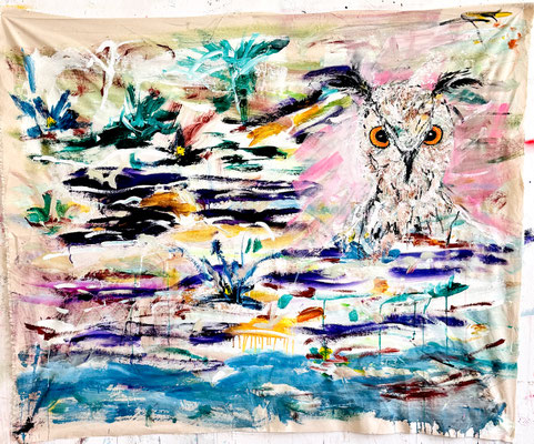 WALDGEFLÜSTER, 115x135 cm, acrylic, tempera on canvas, Vienna, 2025, Photo Reinhold Ponesch ©