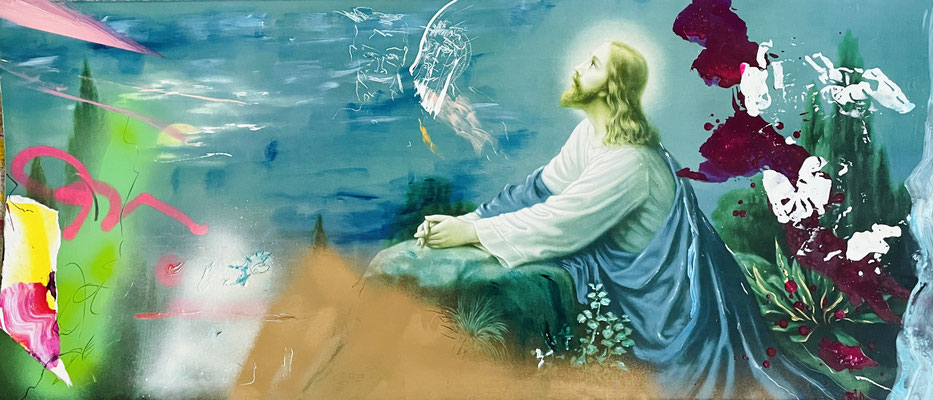 JESUS, acrylic, oil, spray paint on card board, Vienna, 2022, photo: Reinhold Ponesch ©
