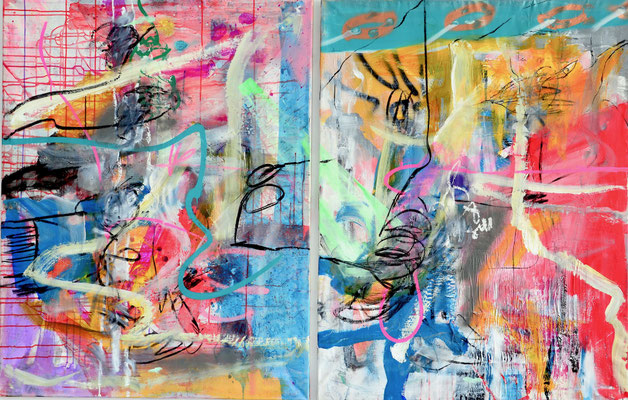 MIRACLES HAPPEN, diptych, 120x200 cm, acrylic on canvas, Vienna, 2019 Photo Reinhold Ponesch ©