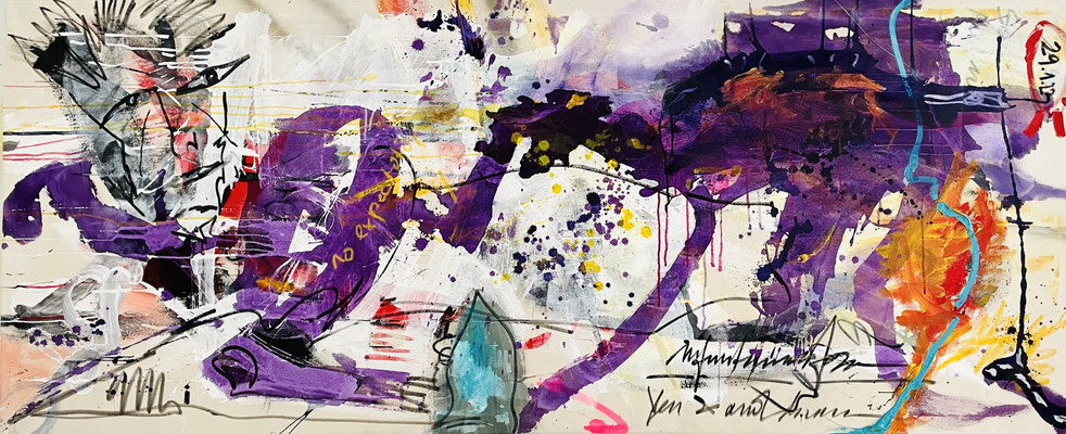 NO EXPECTATION, 83x200 cm, acrylic, pastel, permanent marker, VIENNA 2023 photo: Reinhold Ponesch ©