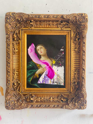 SCARF OF LOVE, 39x28 cm, framed 66x55 cm, acrylic, canvas on photo, VIENNA 2023, photo: Reinhold Ponesch ©