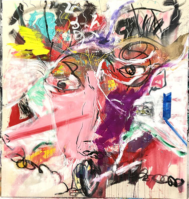UNFOLDED, 160x150, acrylic, charcoal, spray on canvas, VIENNA 2022, photo: Reinhold Ponesch ©