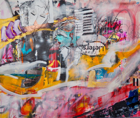 PLAYING PIANO, 155x200 cm, acrylic, charcoal on canvas, VIENNA, 2018, photo: Reinhold Ponesch ©