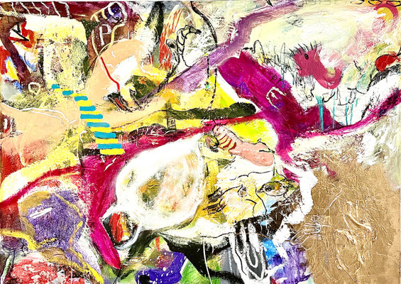 LET´S PARTY, 100x140 cm, acrylic, spray, charcoal on canvas, Vienna, 2022, photo: Reinhold Ponesch ©