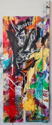LET HIM IN TO CUDDLE, 207x80 cm, acrylic, oil crayon, oil on wood door, Vienna, 2019, Photo Reinhold Ponesch ©