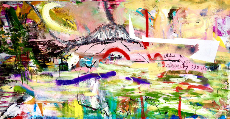WALK ABOUT, 90x175 cm, acrylic, spray paint on canvas, Vienna, 2020, photo: Reinhold Ponesch ©