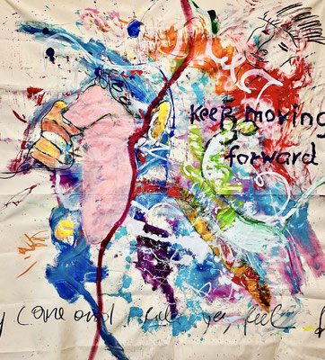 KEEP MOVING FORWARD, oil, acrylic, fabric on canvas, Vienna, 2021, photo: Reinhold Ponesch ©
