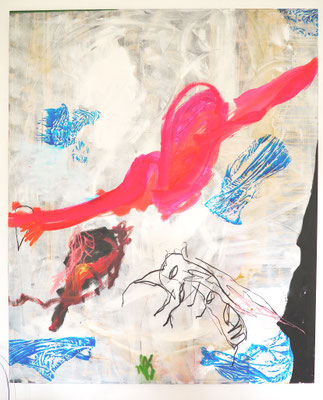 SPREAD YOUR WINGS, 170x140 cm, acrylic, oil, pastell, charcoal on canvas, Vienna, 2020, Photo Reinhold Ponesch ©