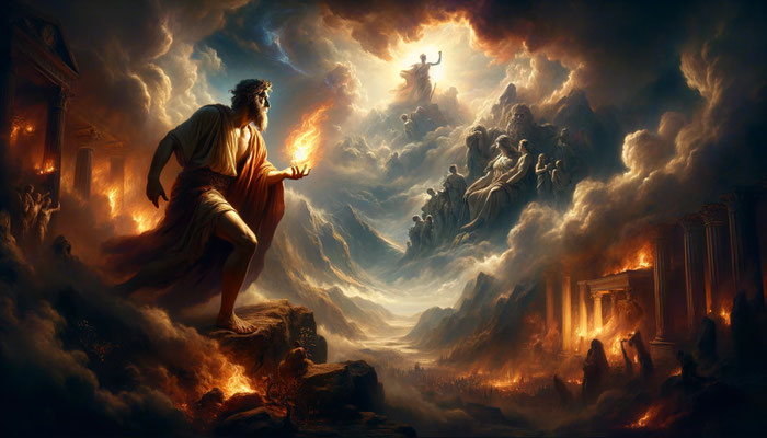 Prometheus stiehlt den Göttern das Feuer