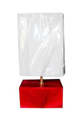 Lampe d'ambiance à poser paille rouge rubis motif éventail (commande personnalisée - vendue)