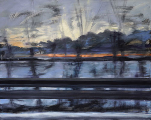 Vorüberfahrend, 2025, Acryl/Öl auf LW, 80 x 100 (sold)