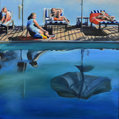 "Schwimmbad", 2018, Öl auf Leinwand, 110 x 110