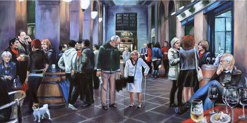"cafe-bar-Bilbao", 2016, Öl auf Leinwand, 110 x 220, 2tlg   (sold)