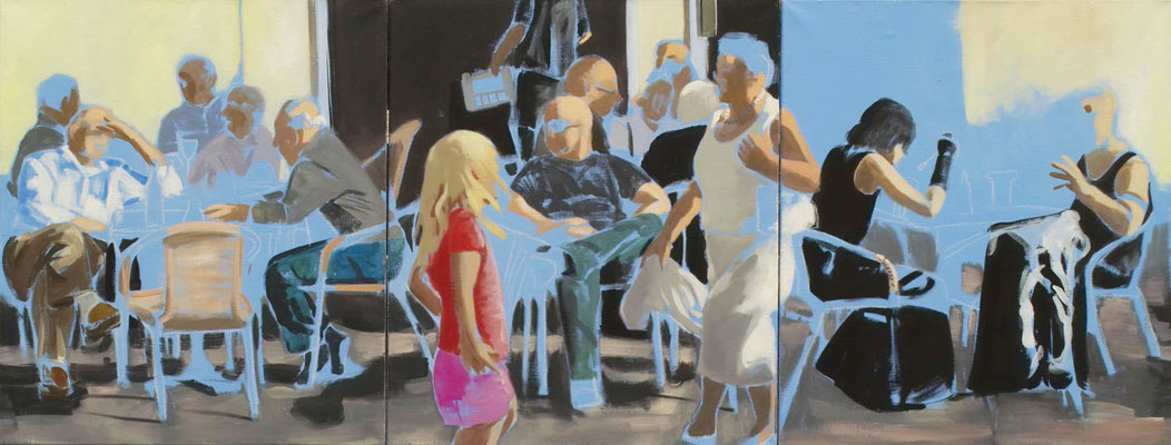 "Straßencafé", Acryl auf Leinwand, 2012, 80 x 210, 3tlg   (sold)