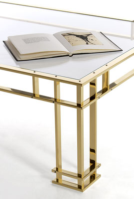 Polished mirror bronze coffee table for Dior