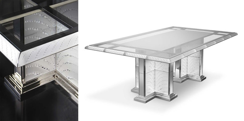 Table Coutard Pierre-Yves Rochon & Lalique pour la collection Signature by Pierre-Yves Rochon – Nickel brillant, cristal et verre extra blanc 