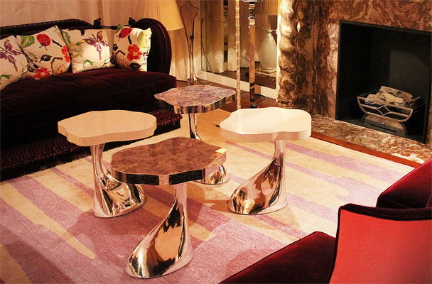 Set of pewter tables and tops in amethyst marquetry - Private residence - London
