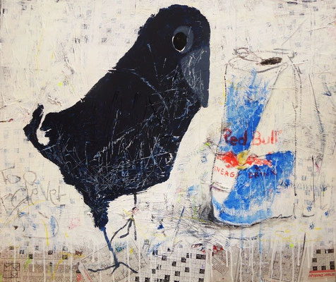 "the old crow", oil on paper on canvas, 76x90 cm