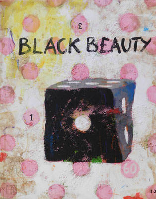 black beauty 2016, 70x55 cm, acrylic, crayons, sand on canvas