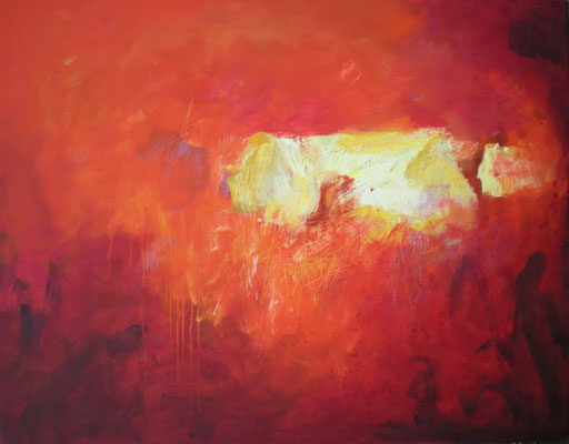 (SOLD) weißer hof auf rot 2011, 76x97 cm