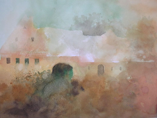 hof in gelb, 35x50 cm