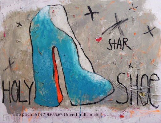 "holy shoe", oil, acrylic on paper on canvas, 100x130 cm