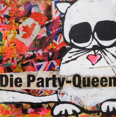 die party-queen 2016, 19,5x19,5x4,5 cm, acrylic and paper on canvas on woodframe