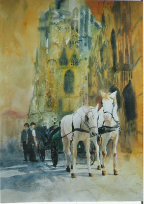 fiaker vor stephansdom, 70x50 cm