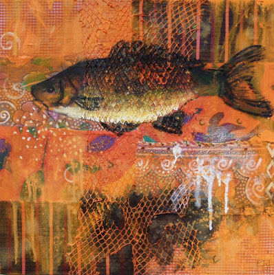 the last fish 2015, 40x40 cm, oil on cloth on canvas
