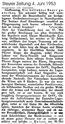 Nachruf auf unserem Vater in der Steyrerzeitung 