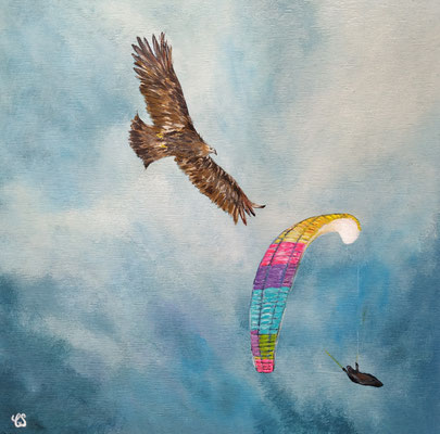 Mit dem Adler fliegen, Acryl auf Casani-Bildkörper, 30x30 cm, 2024