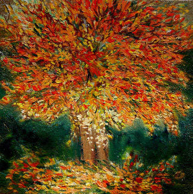 Herbstbaum, Öl auf Eisen, 20x20 cm, 2019