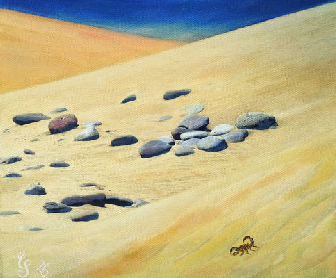Wüstenskorpion, Öl auf Leinwand, 25x30 cm, 2026