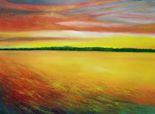 Sommerabend am See, Öl auf Leinenpapier, 24x32 cm, 2025