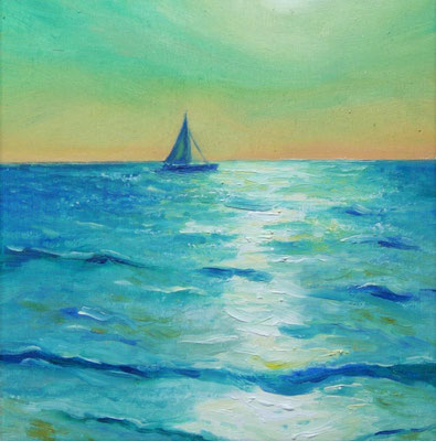 Meer, Öl auf Holz, Casani Bildkörper, 20x20x3 cm, 2021