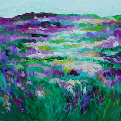 Blumenlandschaft, Acryl auf Casani-Bildkörper, 20x20x3 cm, 2022 (verkauft)