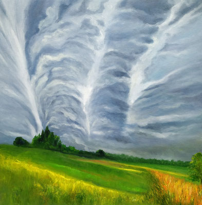 Gewitterstimmung, Öl auf Karton, 50x50 cm, 2025