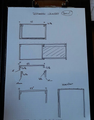 Erste Entwürfe des Ausziehbettes.